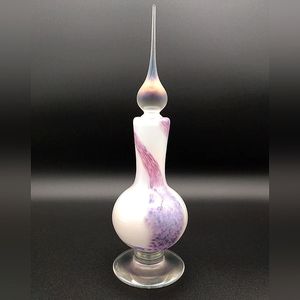 Vintage 90s Stuart Abelman art glass perfume bottle white purple iridescent 1992